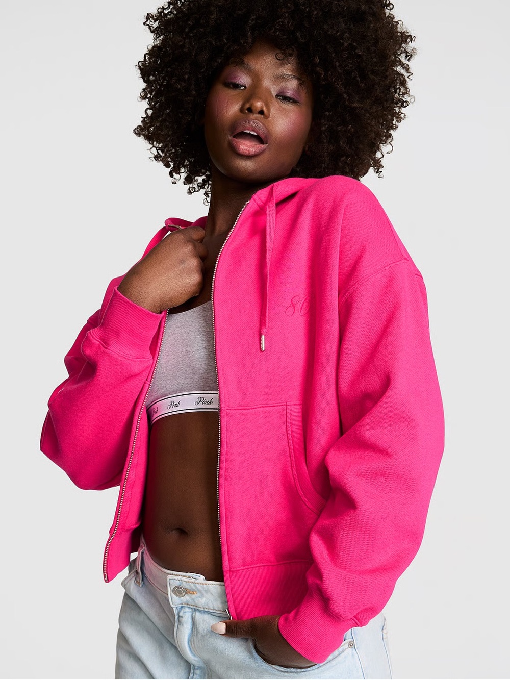 NWT PINK Campus Fleece Full-Zip Hoodie In Color Hot Stuff